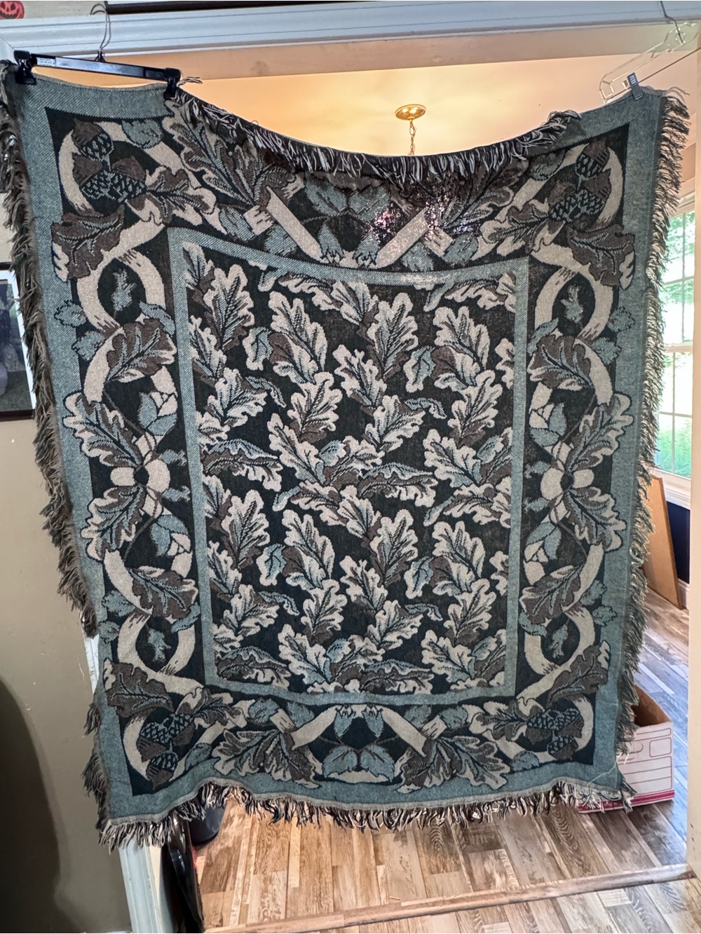 Vintage Crown Crafts Oak Leaf Acorn Tapestry Throw Blanket USA Cotton-0196